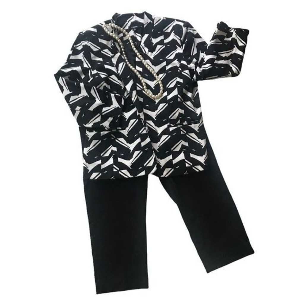PREMISE Jacket 3/4 Length Sleeve Black & White Open Front Lined Size 8
